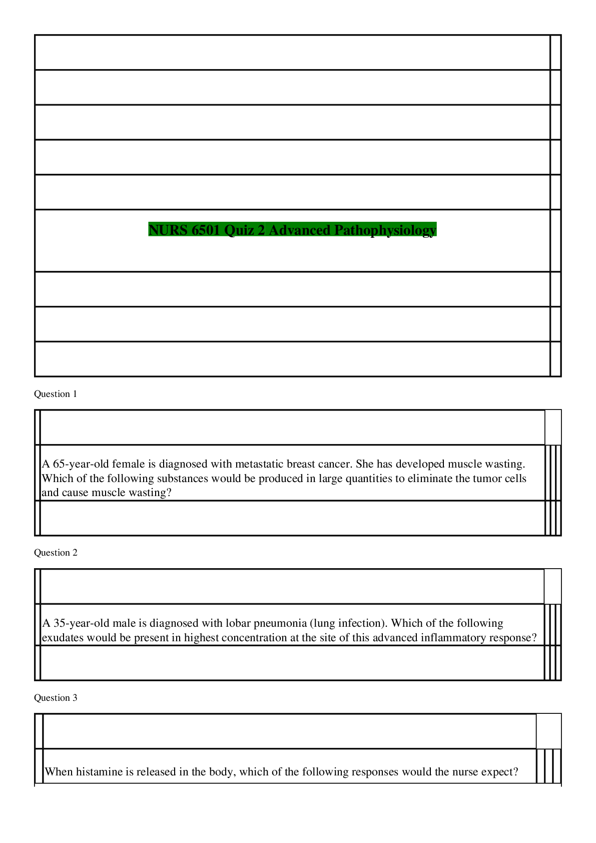 Preview image of NURS 6501 Quiz 2 Advanced Pathophysiology document